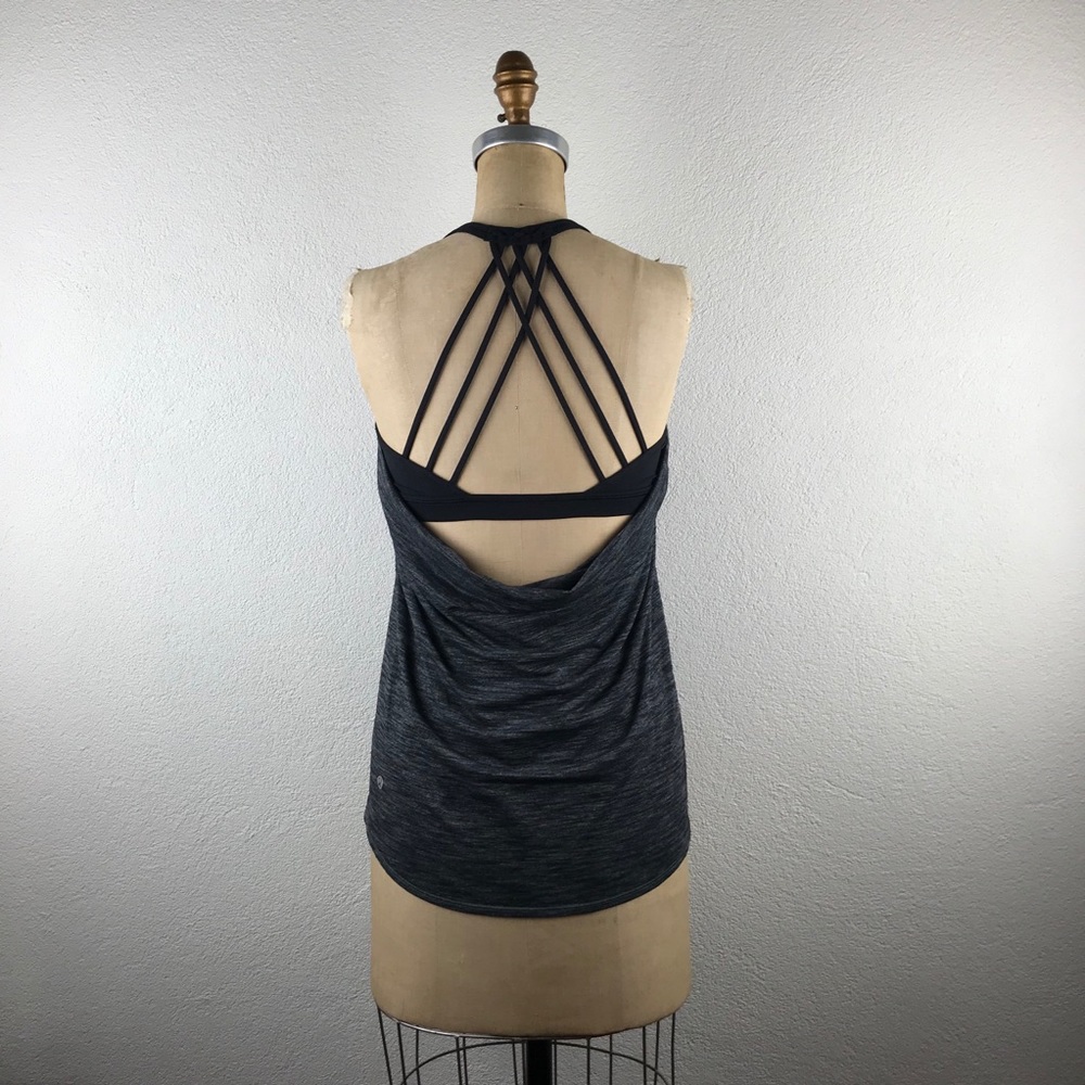 Lululemon l 6 Lighten Up Sports Bra Open Back Criss Cross Straps Draped Tank Top